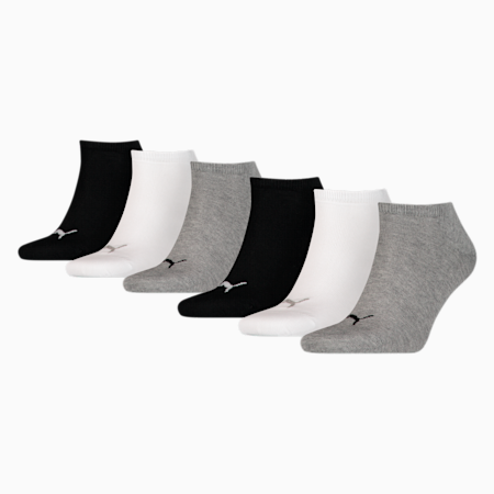 PUMA Unisex Plain Sneaker Socks 6 pack, black / grey, small