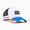 Witte PUMA pet met BMW Motorsport logo en vlamdesign voor volwassenen.