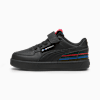 Zwarte PUMA-sneakers voor kinderen met BMW Motorsport-logo en klittenbandsluiting.