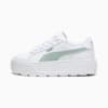 Witte PUMA damessneaker met plateauzool en lichtgroene streep.