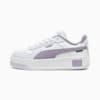 White PUMA trainer for women with lilac formstrip and platform sole.