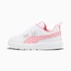 Sneaker PUMA bianca per bambini con striscia a pois rosa e chiusure a strappo.