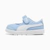 Hellblauer PUMA Trainer für Kleinkinder mit Formstreifen und Klettverschluss.