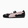 Schwarze PUMA Ballerinas für Damen, mit pinkfarbenen Akzenten und Riemendetails.