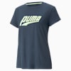 RUN Short Sleeve Logo Running Tee Women, Dark Night-Fast Yellow, small-SEA
