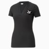 Classics Ribbed V-Neck Tee Women, PUMA Black, small-SEA