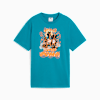 Türkisfarbenes PUMA T-Shirt für Jugendliche mit farbenfrohem Cartoon-Grafikdruck.