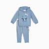 Conjunto deportivo azul PUMA para bebés con sudadera estampada y pantalón con logo.