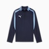 Top da allenamento PUMA blu navy per ragazzi, con zip corta e dettagli azzurri.