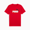 Rood PUMA T-shirt voor volwassenen met wit logo en donkere katgrafiek op de voorkant.