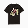 T-shirt PUMA noir, jeune, avec graphisme de skateur et texte 'Bend the Rules'.