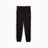 Black PUMA track pants for adults with logo tape detail down the sides.