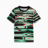 Green PUMA kids' shirt with black stripes, a white logo and the Portugal crest.