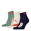 PUMA Unisex Quarter Socks 3 Pack, navy / green, small-SEA