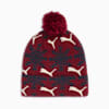 Fair Isle Winter Pom Pom Snowflake Beanie, DARK RED, small
