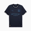 Camiseta de fútbol PUMA azul marino para adultos con texto 'Etihad Airways' y manga corta.
