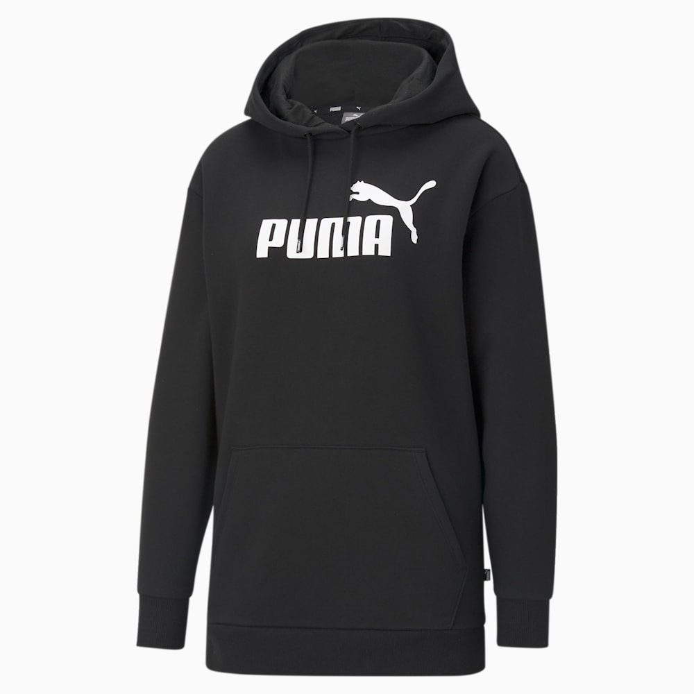 Essentials Logo Elongated Women's Hoodie, Puma Black, large-NZL
