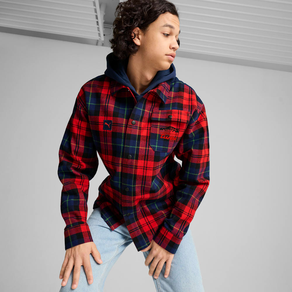 PUMA x PORSCHE LEGACY Statement Flannel Shirt in Club Navy Size XL Cotton