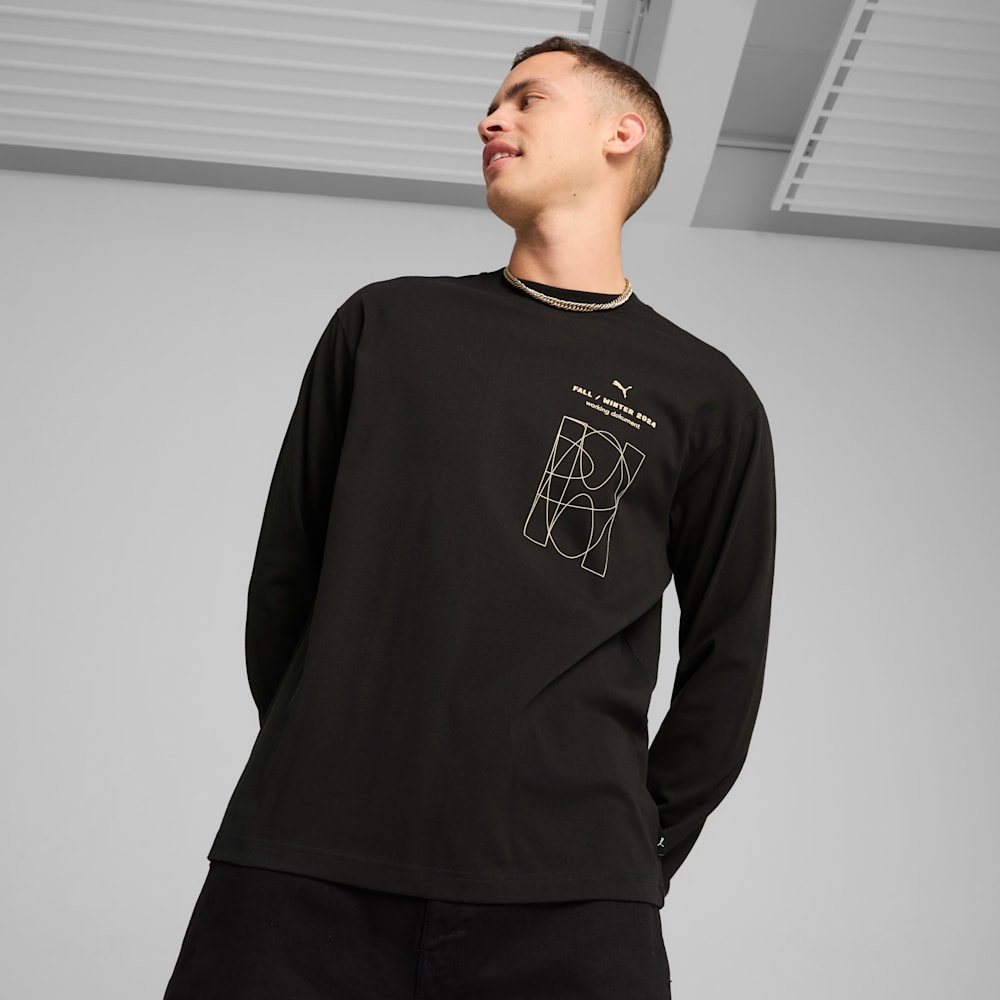 GRAPHICS "Working Dokument" Long Sleeve Men's Tee, PUMA Black, large-NZL