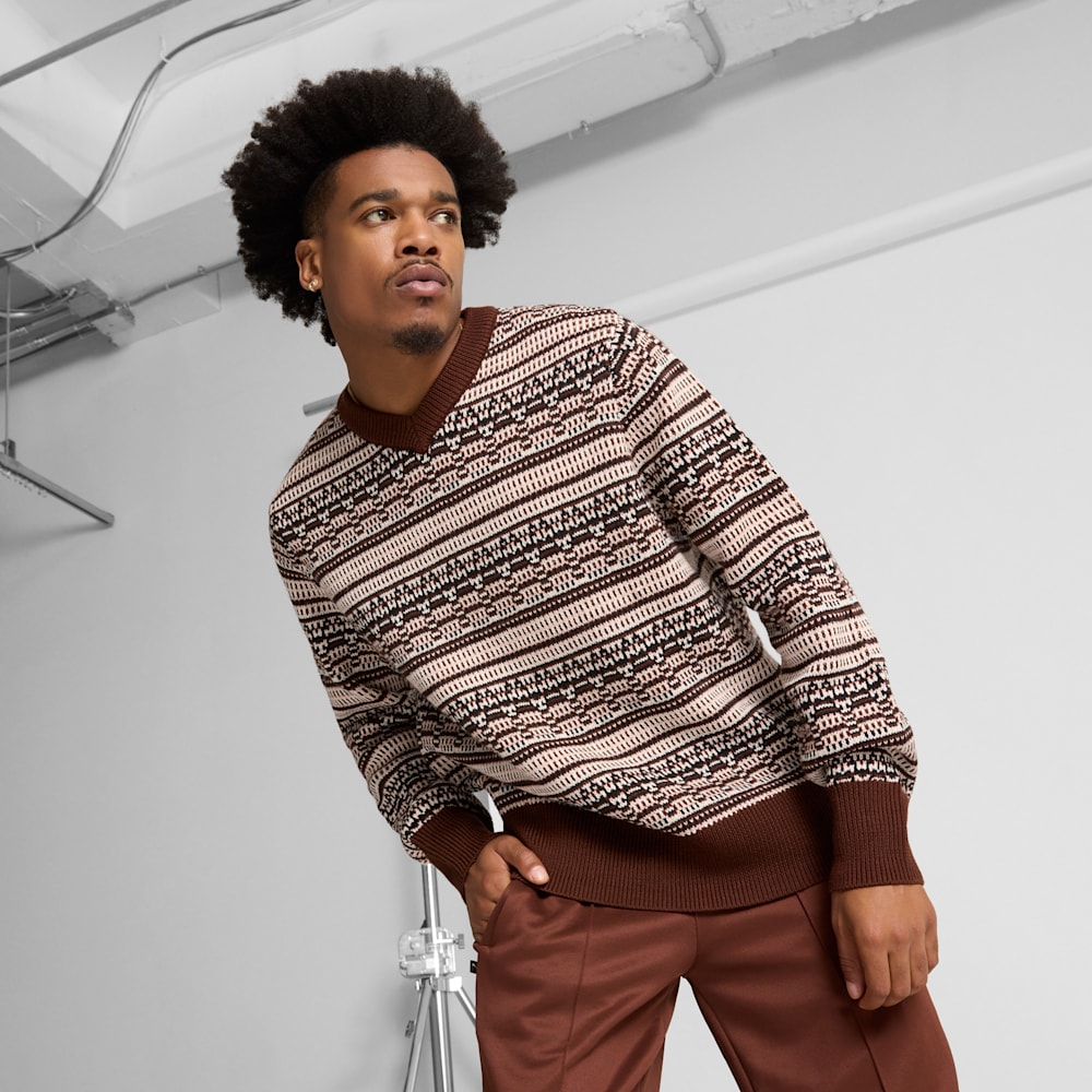 PUMA x THE BROOKLYN CIRCUS Men's Knitted V-Neck Sweater, PUMA Black, large