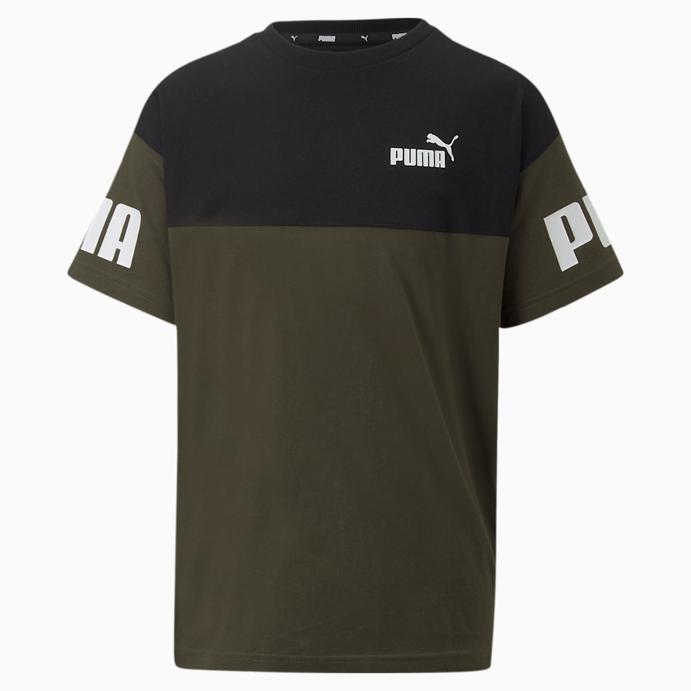 PUMA POWER Colour Block Tee - Boys 8-16 years, Forest Night, large-NZL