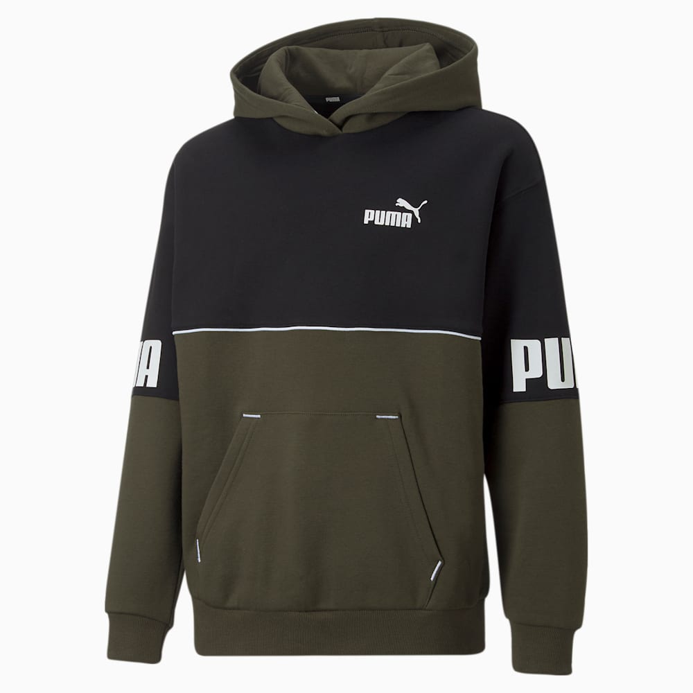 PUMA POWER Colour Block Hoodie - Boys 8-16 years, Forest Night, large-NZL