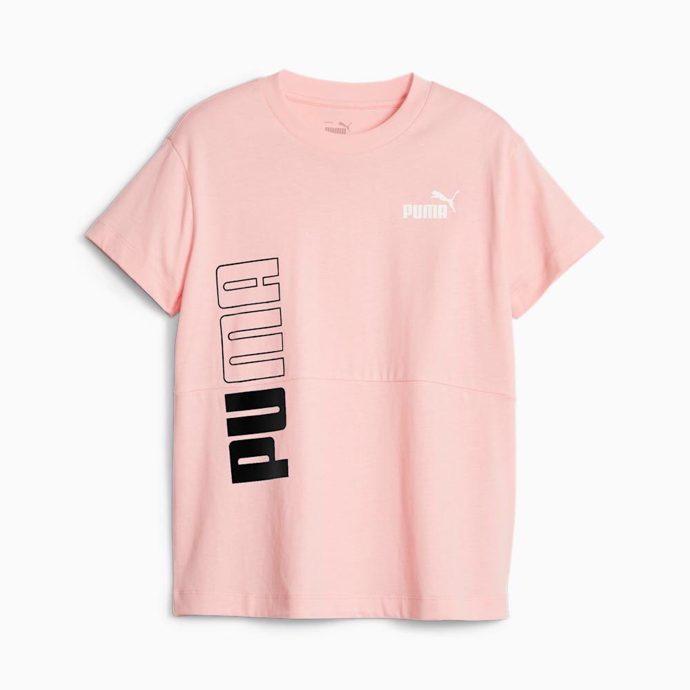 PUMA POWER Colourblock Tee - Girls 8-16 years, Peach Smoothie, large-NZL