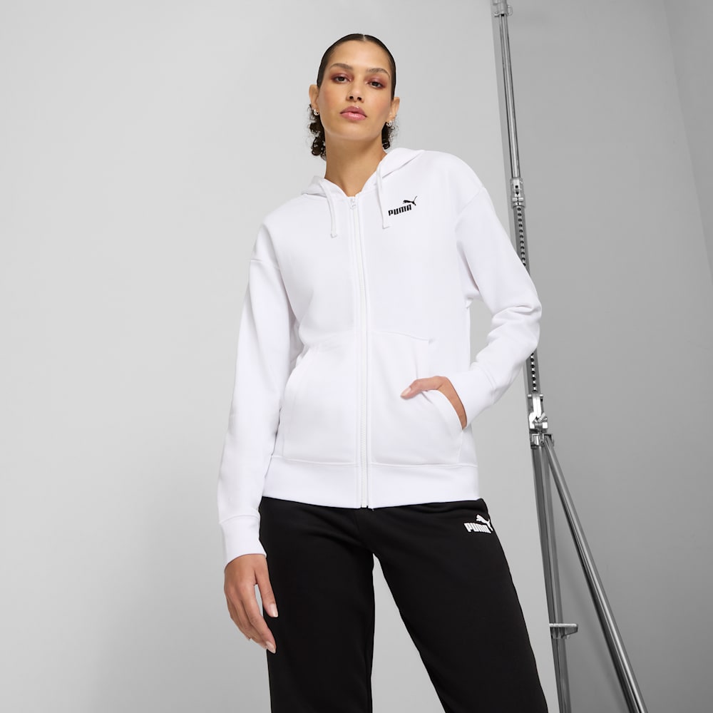 Essentials Small No. 1 Logo French Terry Women's Comfort Full-Zip Hoodie, PUMA White, large