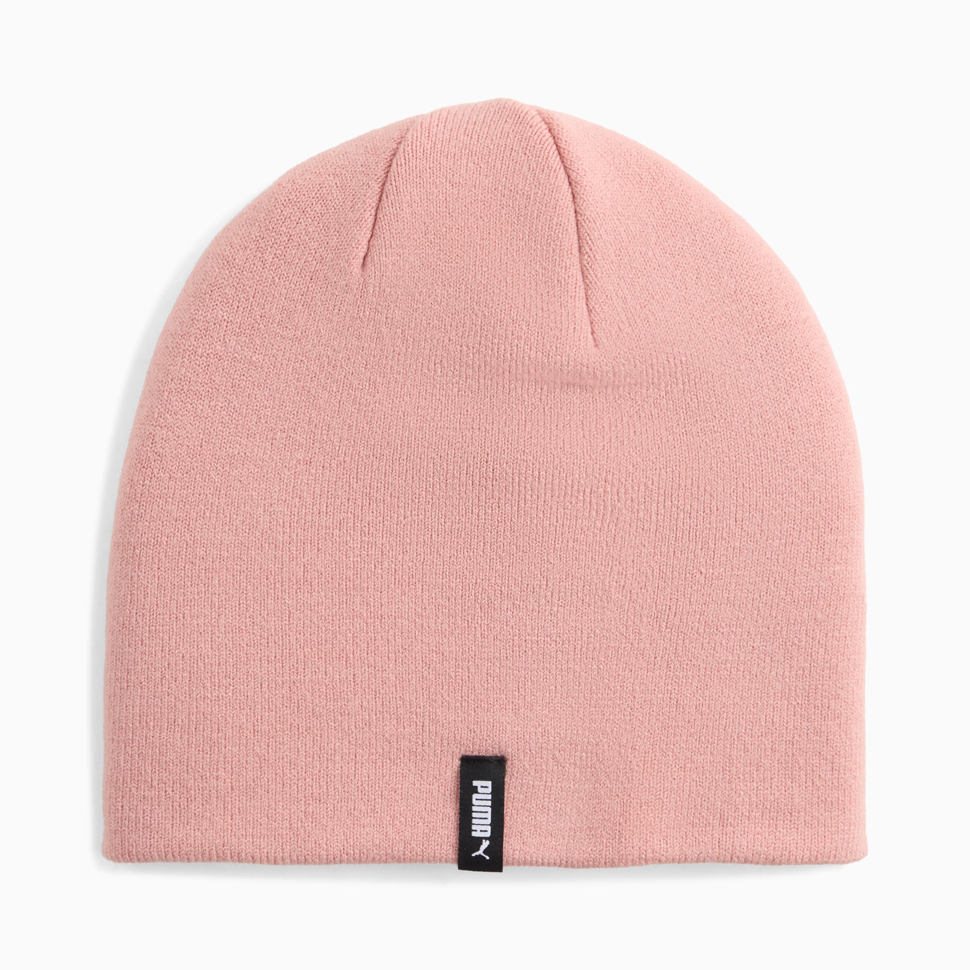 Rosa PUMA M&uuml;tze f&uuml;r Erwachsene mit Strickdesign und dezentem Logo-Etikett.