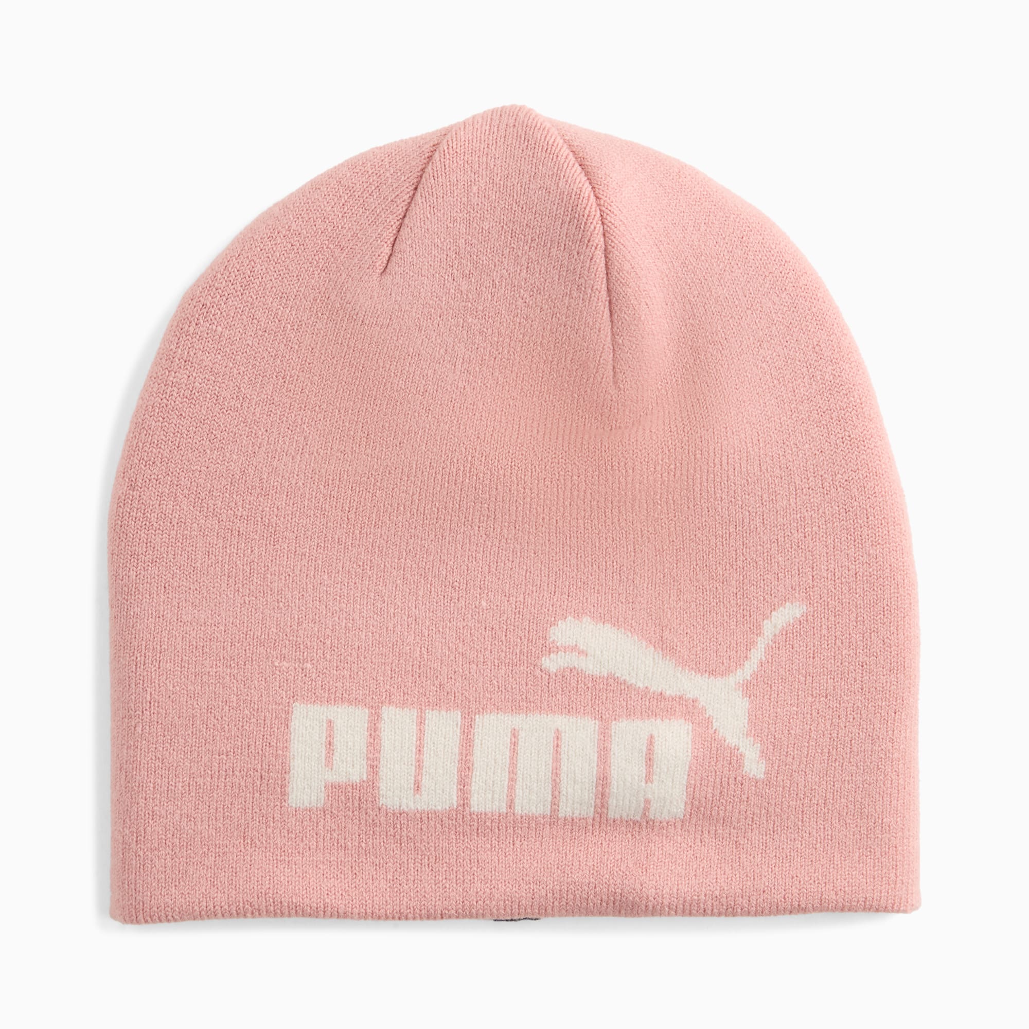 Rosa PUMA Strickm&uuml;tze mit wei&szlig;em Logo auf der Vorderseite f&uuml;r Erwachsene.