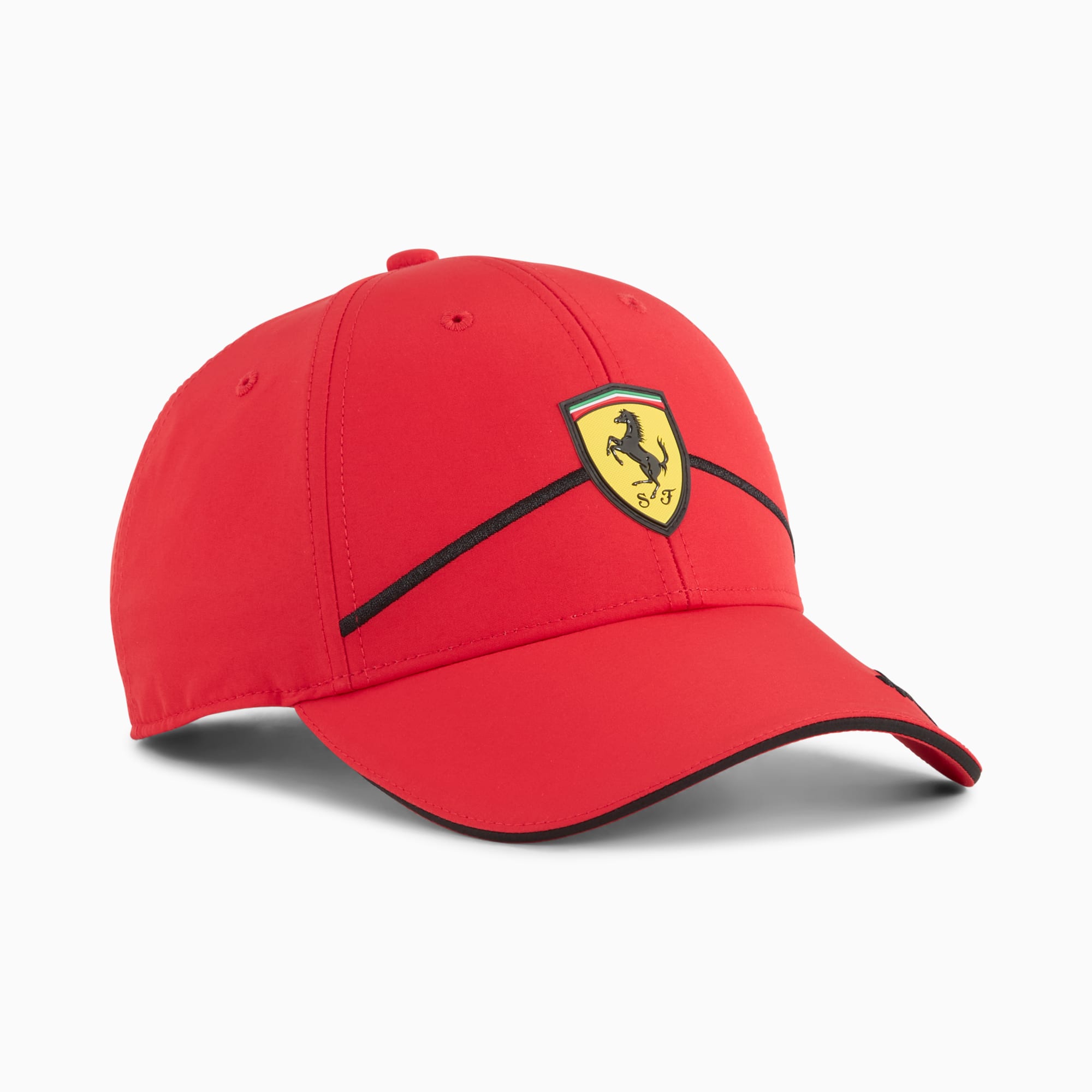 Rode PUMA pet met Ferrari-logo en zwarte accentlijn voor volwassenen.