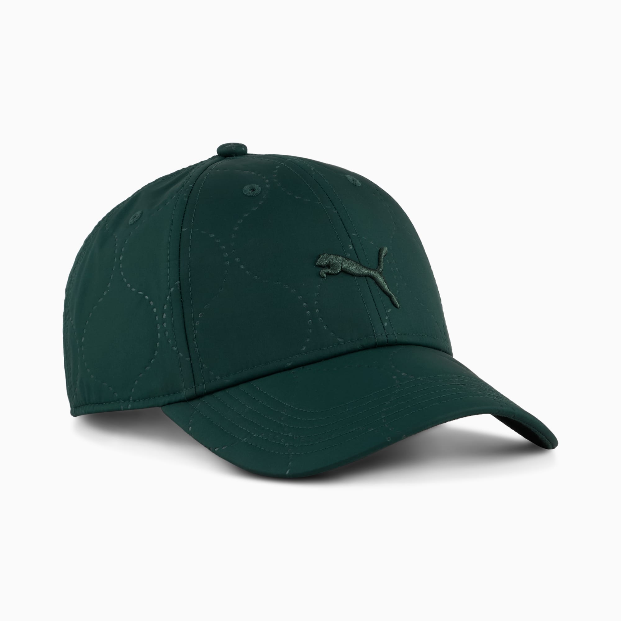 Cappellino PUMA verde con motivo discreto e logo ricamato.