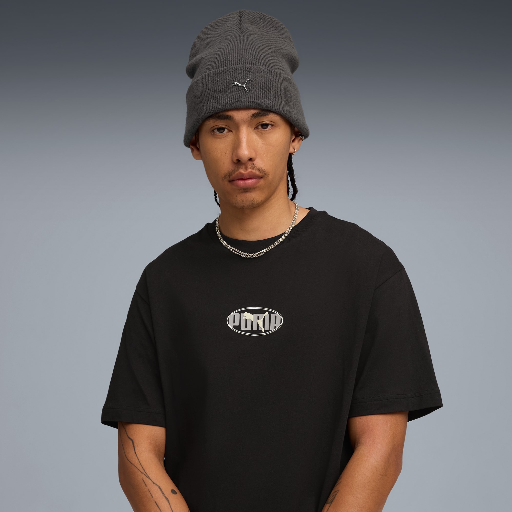 Bonnet à couronne haute avec logo PUMA CAT en métal, Dusky Gray, large