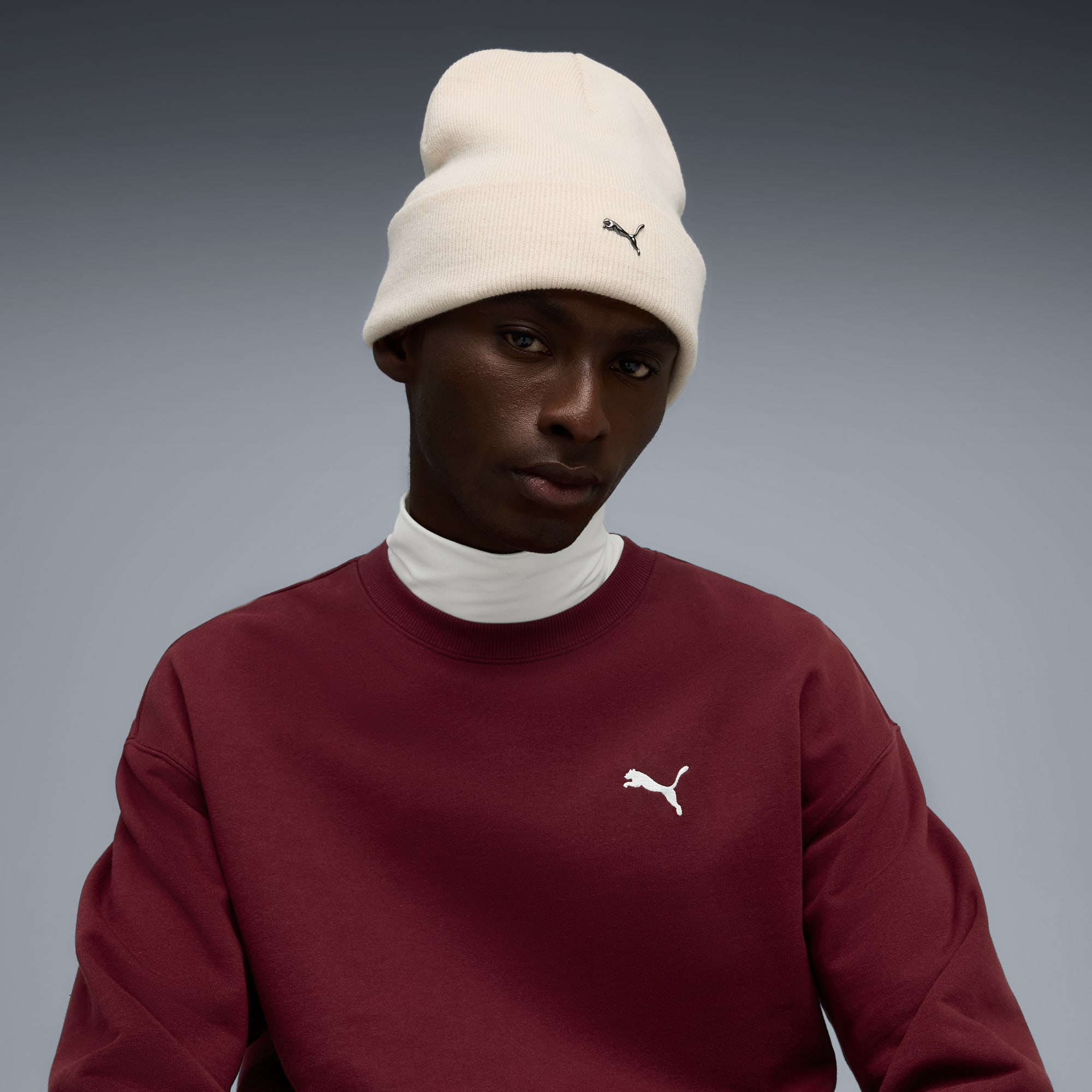 Bonnet à couronne haute avec logo PUMA CAT en métal, Alpine Snow, large