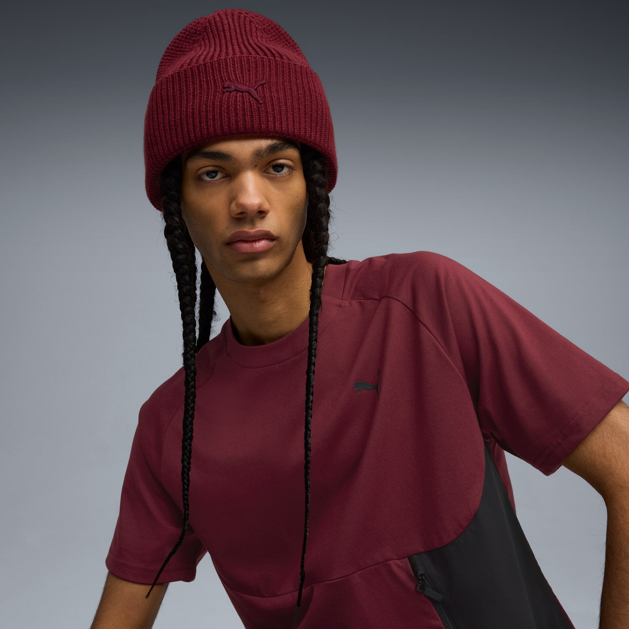 Wardrobe Essentials Chunky Mid Crown Beanie, Ruby Shimmer, large