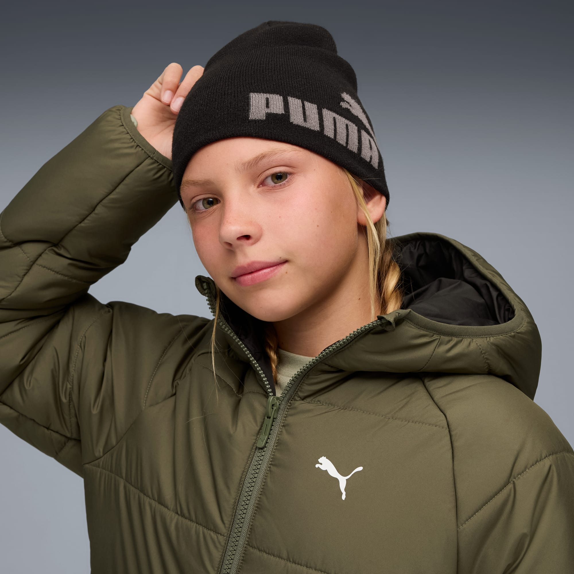 Essentials Mid Crown Cuffless Beanie Youth, Puma Black, large