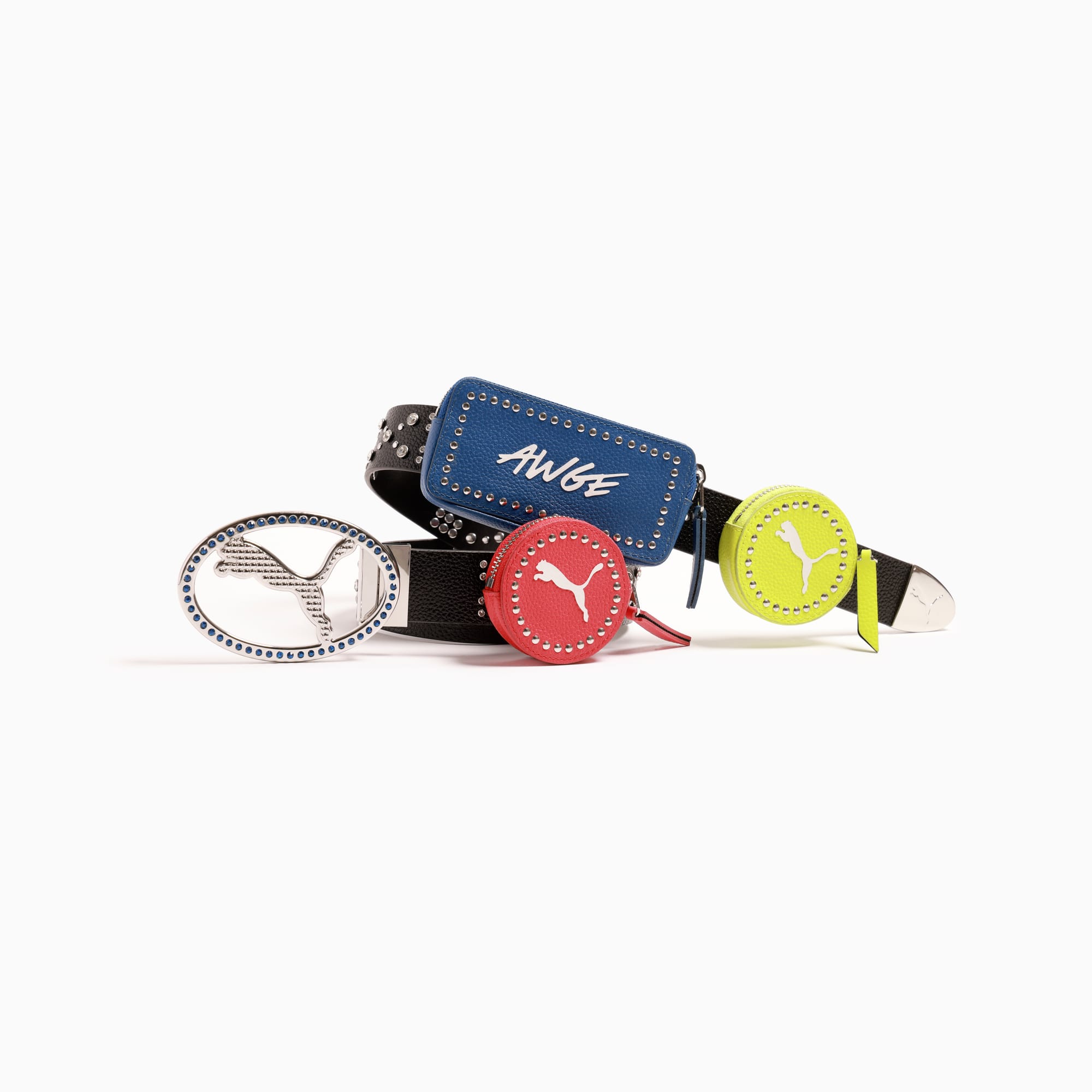 Schwarzer PUMA G&uuml;rtel Erwachsene mit Ziertaschen und Nietenbesatz.