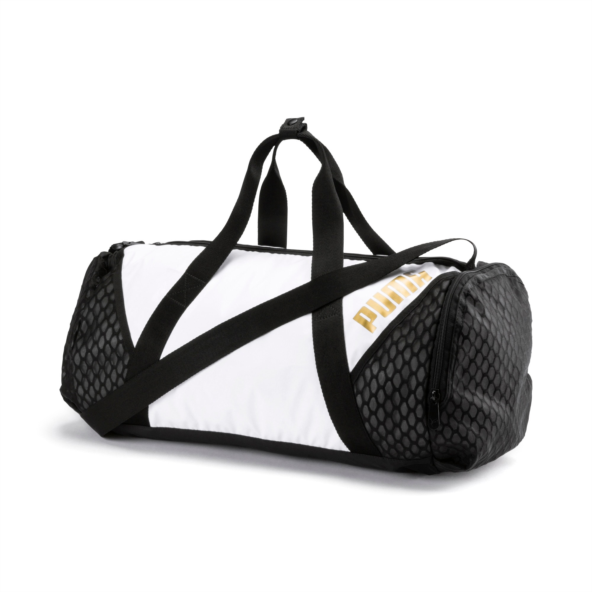 white and gold puma bag