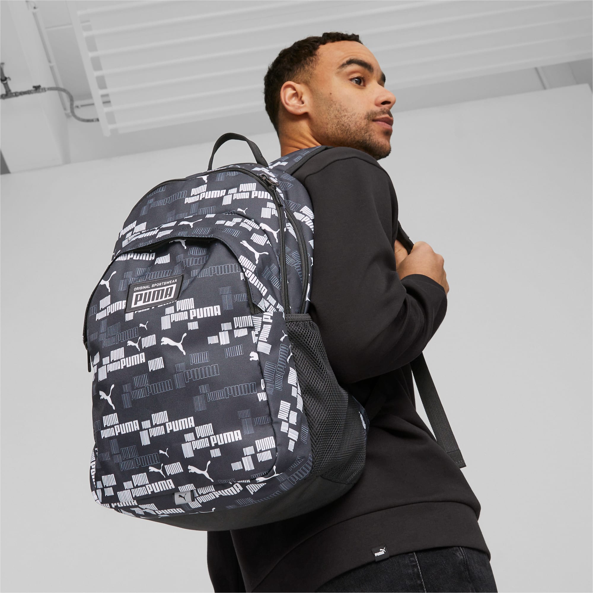Academy Backpack, PUMA Black-LOGO AOP, large