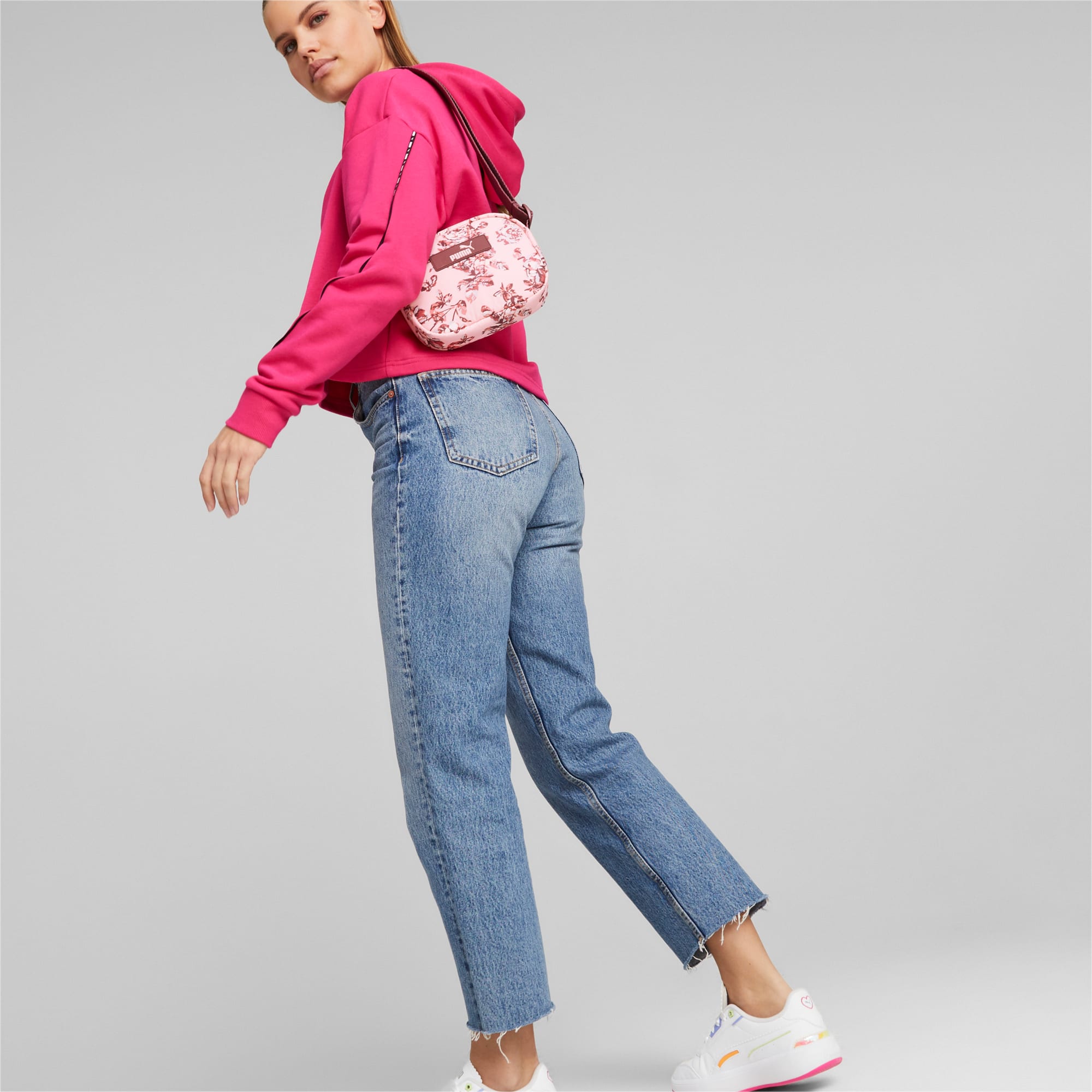 美品 プーマ コアポップ クロス ボディバッグ レディース 女性用 ショルダーバッグ ポシェット ブラック ピンク W約18cm×H約14cm×D約5cm  容量