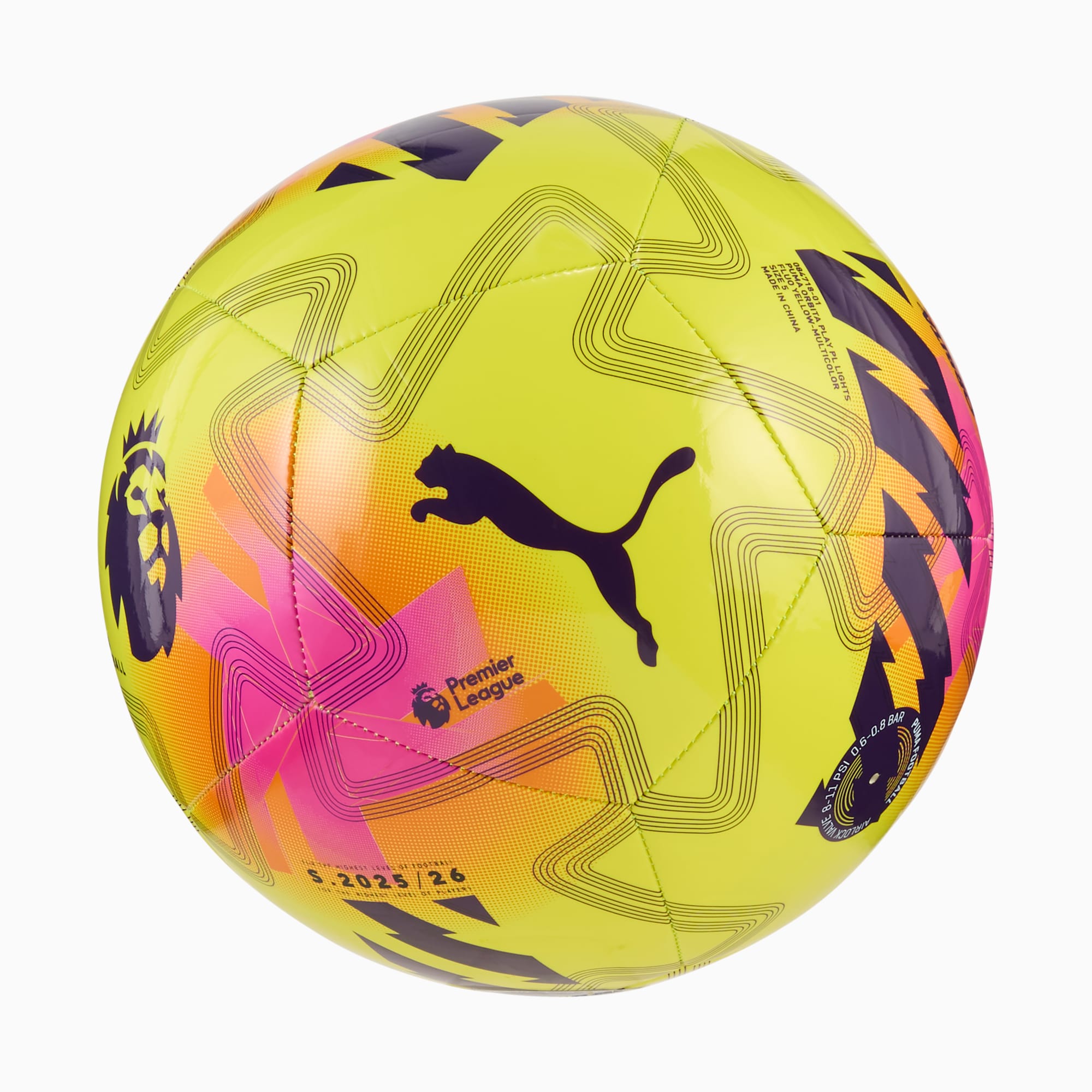 Yellow PUMA football with Premier League graphics and a black Puma logo.