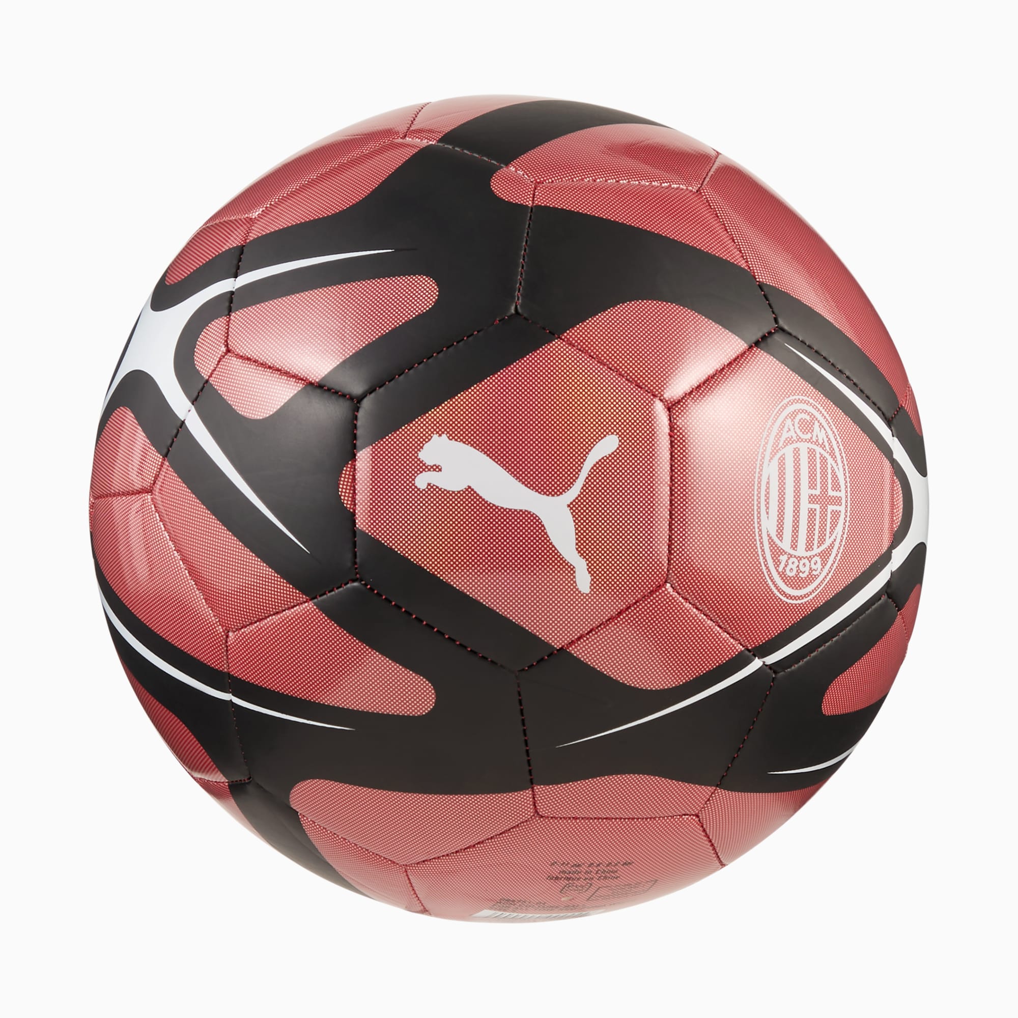 Ballon de foot rouge PUMA adulte avec détails logo et accents noirs et blancs.