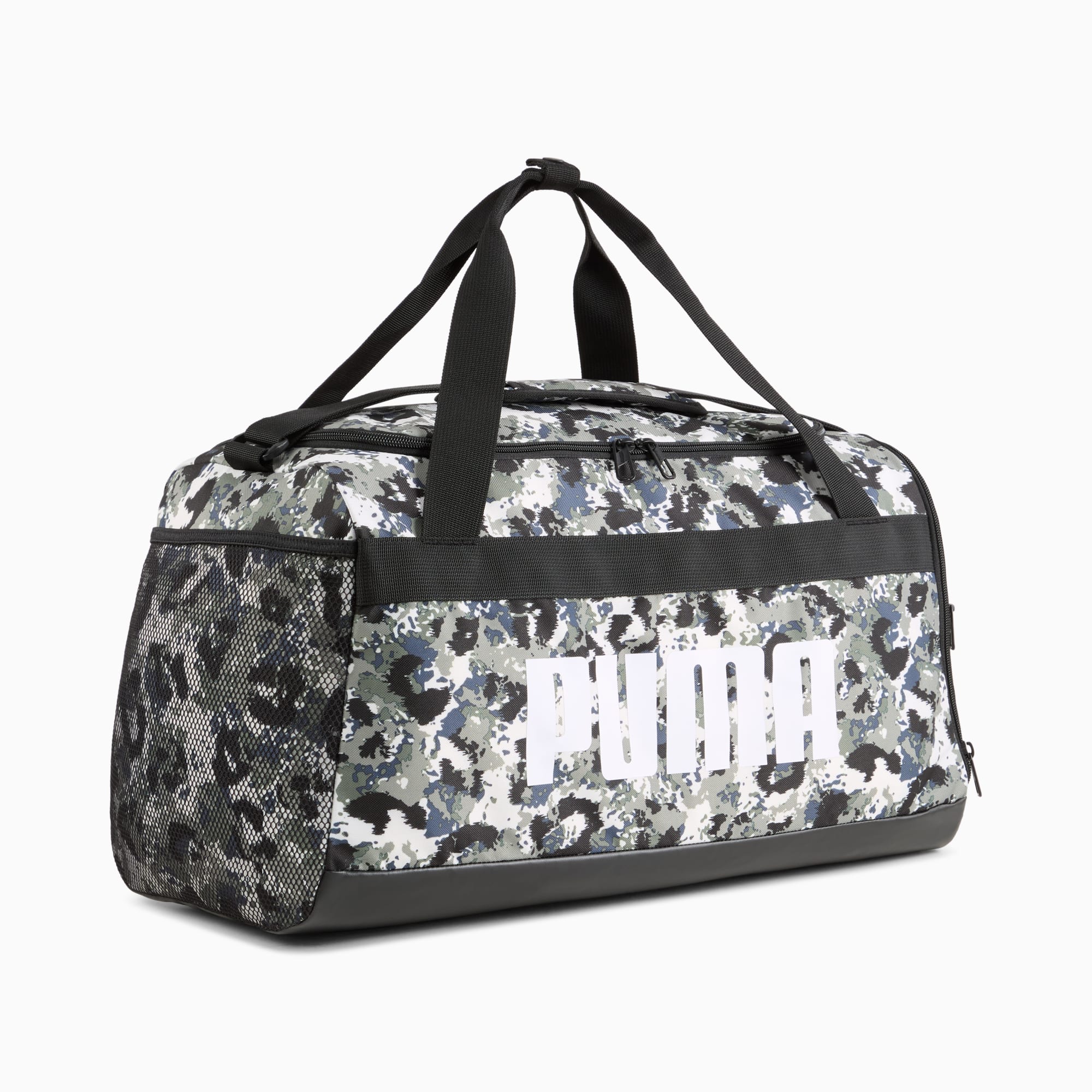 Challenger All-Over Print 35L Small Sports Bag, PUMA Black-Camouflage AOP, large