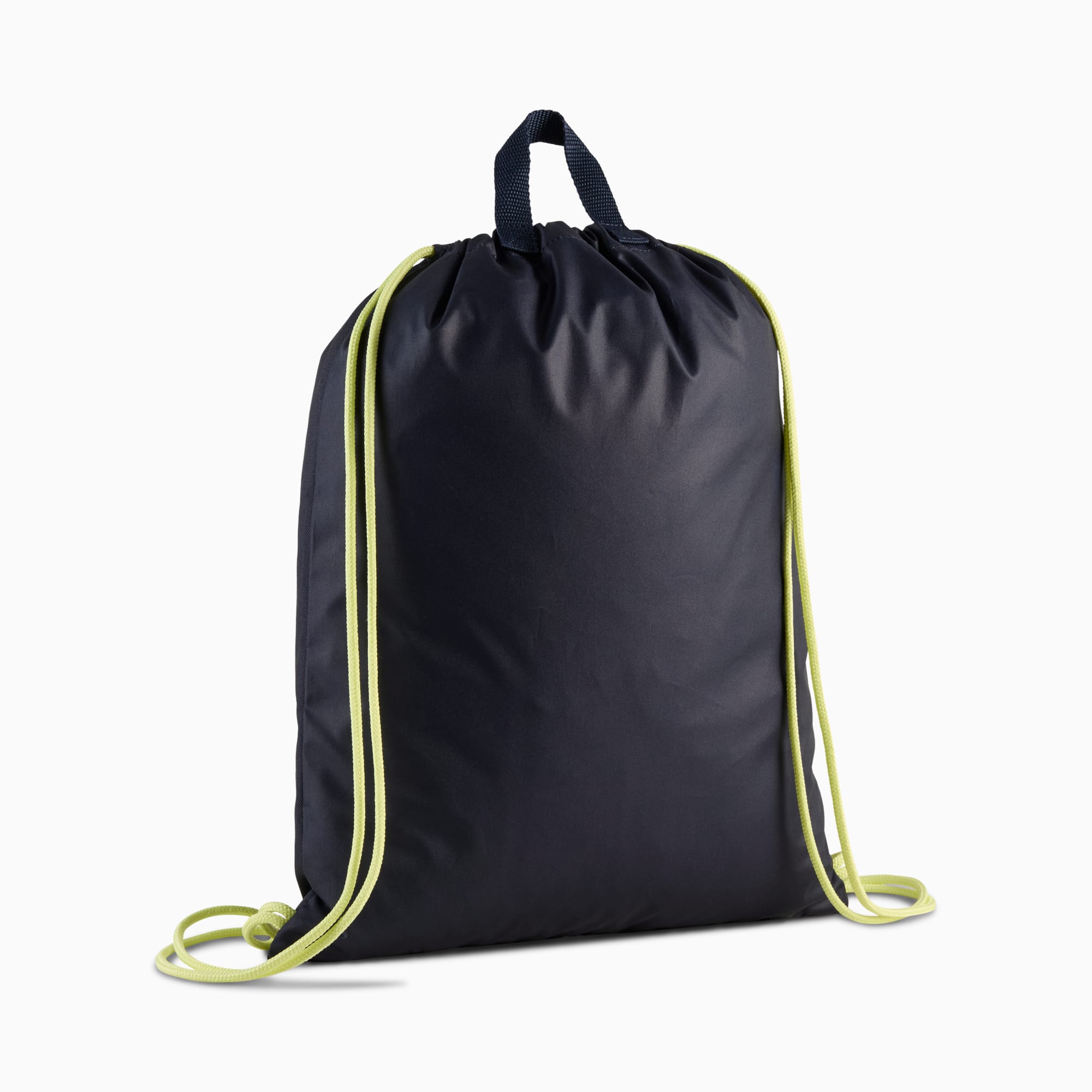 Marineblauer PUMA Turnbeutel mit neongelbem Kordelzug für Unisex-Erwachsene.