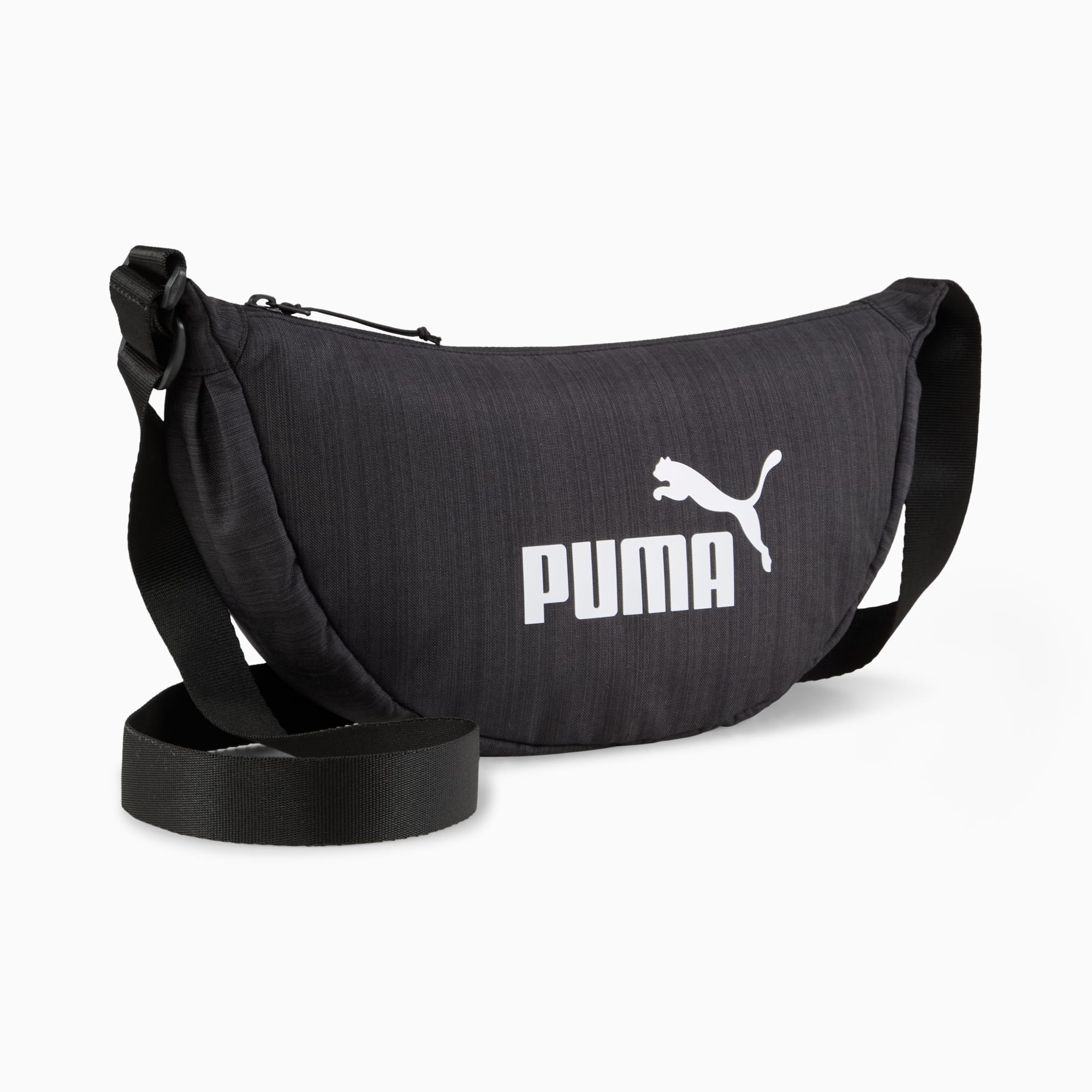 Borsa a tracolla PUMA nera con logo bianco e tracolla regolabile.