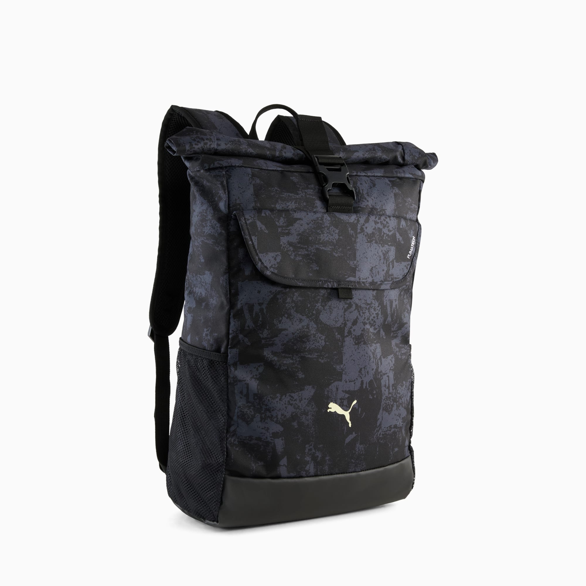 PUMATECH Roll Top 26L Backpack, PUMA Black-AOP, large