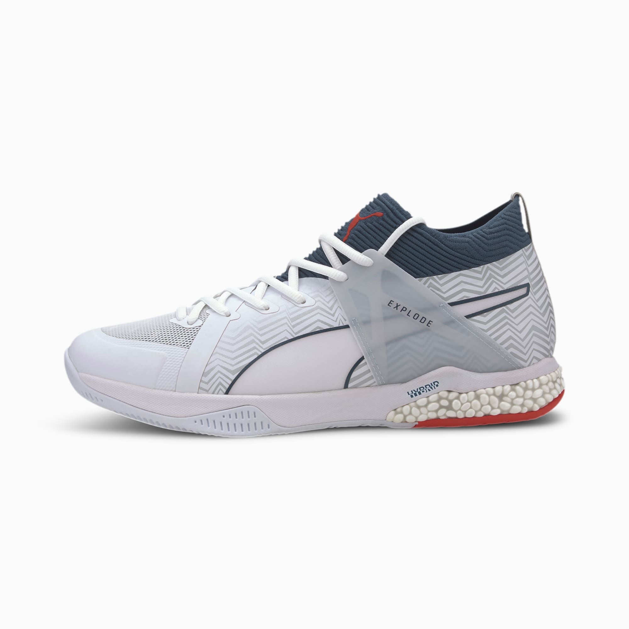 Explode EH 1 Handball Shoes | White-Denim-Risk Red-Gray | PUMA Shoes | PUMA