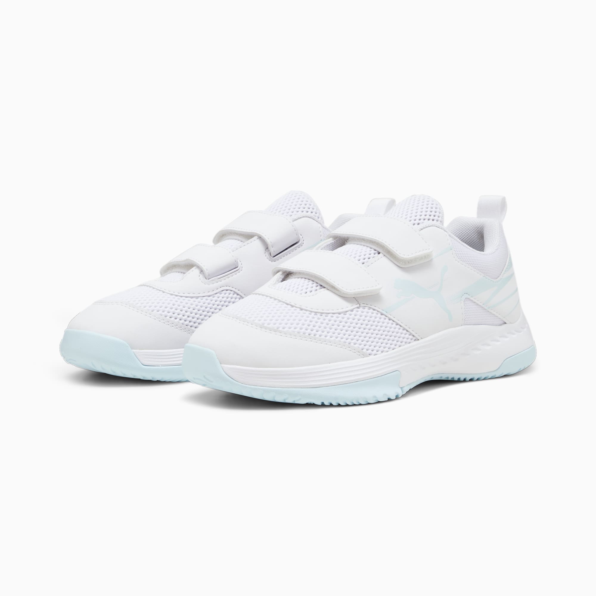 Scarpe a strappo per sport indoor Varion II per bambini, PUMA White-Light Aqua, large