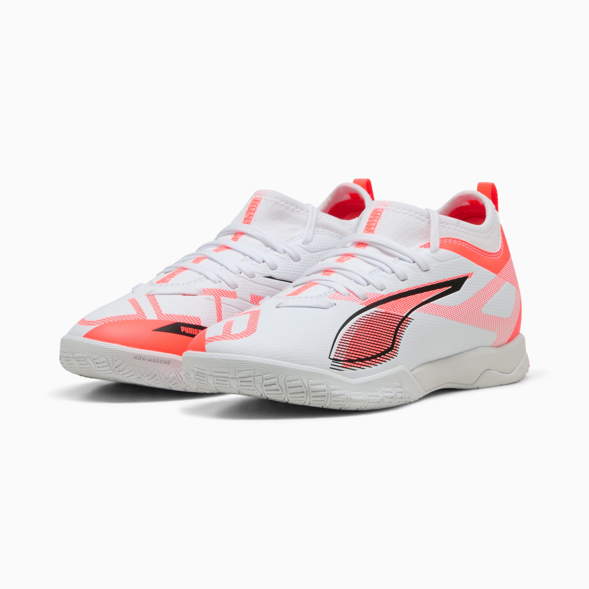ULTRA 5 MATCH IT Mid Football Boots Youth, PUMA White-PUMA Black-Glowing Red, large
