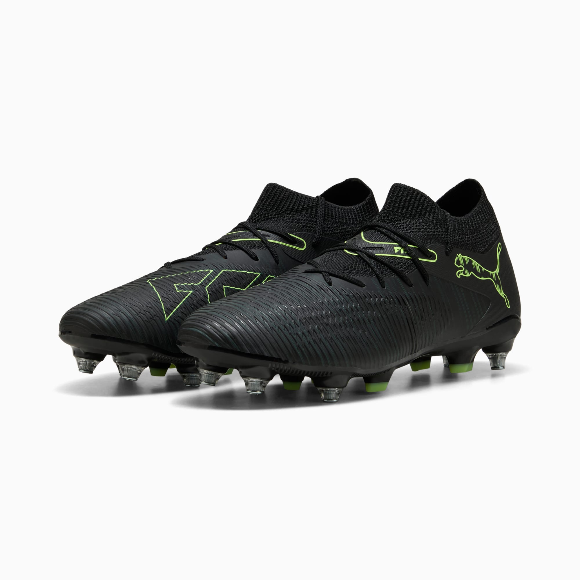 FUTURE 8 MATCH MxSG uniseks voetbalschoenen, PUMA Black-Fizzy Light-Green Terrain, large